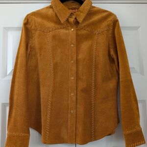 Vintage University Of Texas Co- op Women Burnt Orange Suede Jacket Shirt Size S